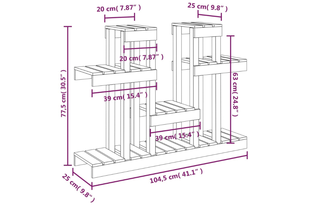 Plant Stand Multi-Tier Shelf for Indoor & Outdoor Plants 104.5x25x77.5 cm Made of Solid Wood Pine in Honey Brown Specifications