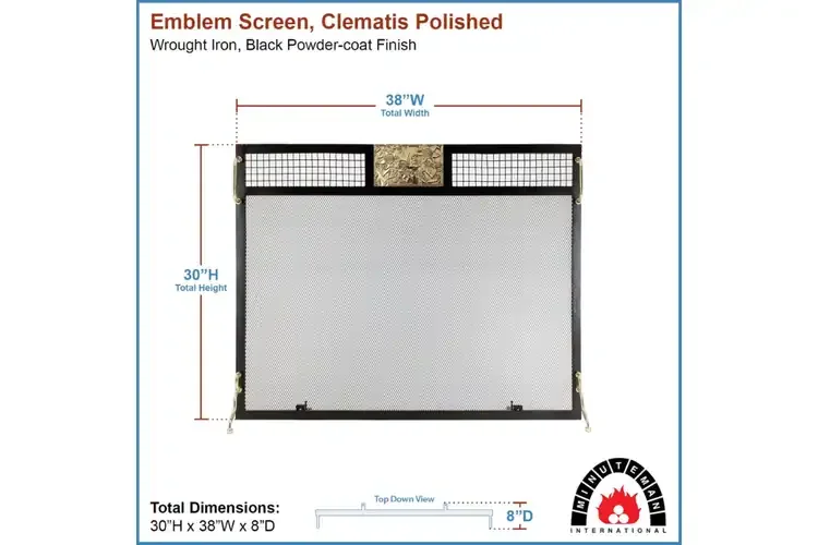 Emblem Flat Fireplace Screen in Clematis Polished Brass Specifications