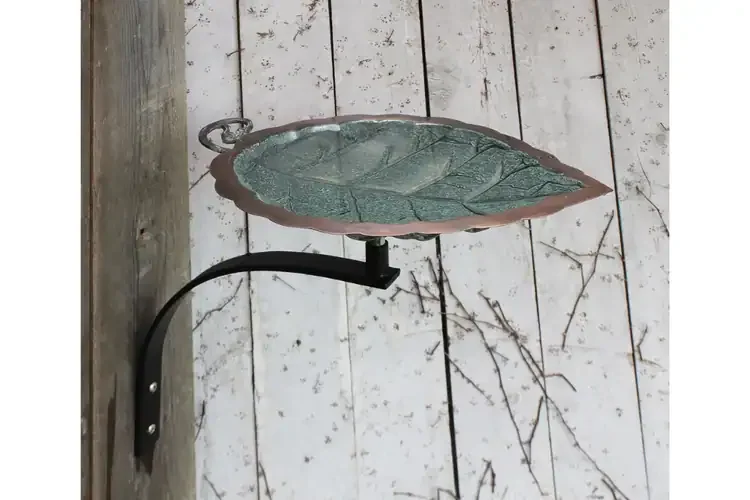 Aspen Leaf Birdbath & Wall Mount Wrought Iron Bracket