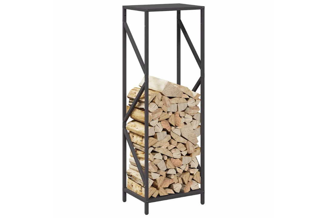 Timeless Firewood Rack 34 x 25 x 100 cm in Black Made of Cold-Rolled Steel