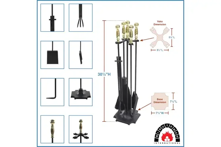 Carlisle Fireplace Tool Set in Black & Polished Brass Specifications