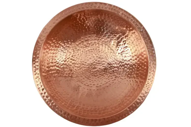 14" Hammered Solid Copper Birdbath Bowl Satin With Concentric Hammered Texture