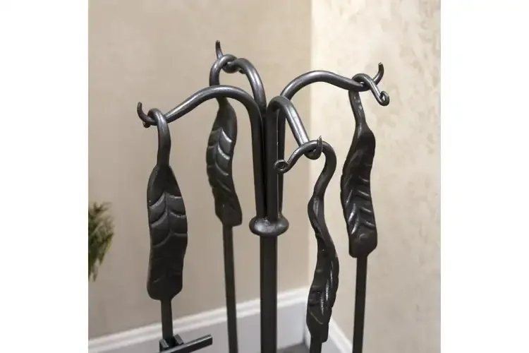Large Leaf Fireplace Tool Set with Forged Leaf Motif