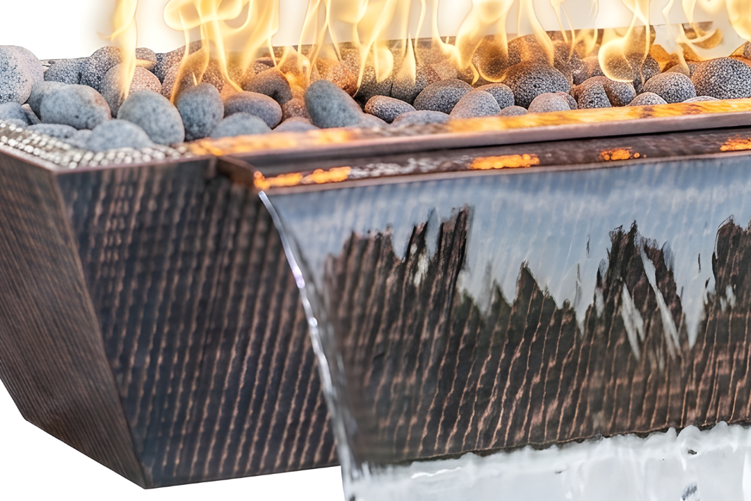 The Outdoor Plus 48" Linear Maya Copper Fire & Water Bowl