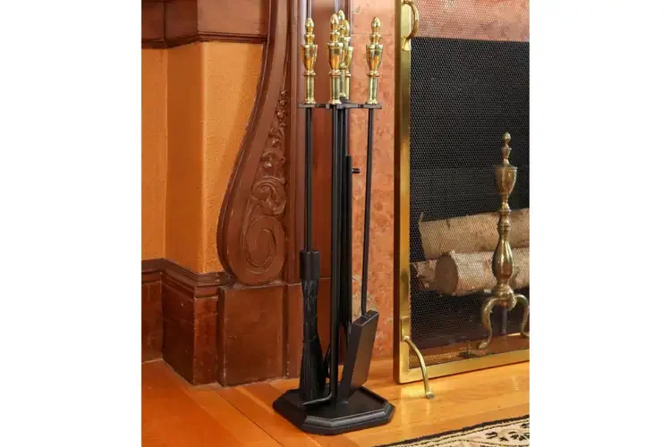 Westford Fireplace Tool Set in Black & Polished Brass
