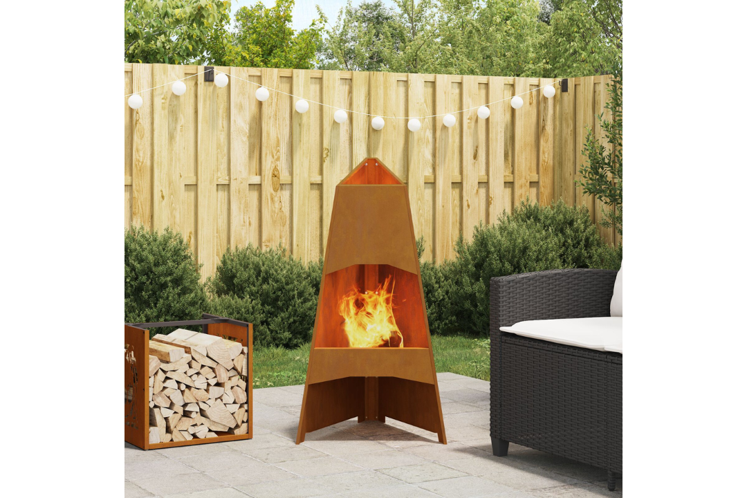 Fire Pit Pyramid 50 x 45 x 95 cm Steel in Rusty Brown Weathering Steel