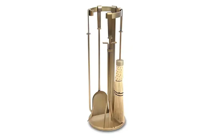 Mid Century Burnished Brass Fireplace Tool Set by Pilgrim