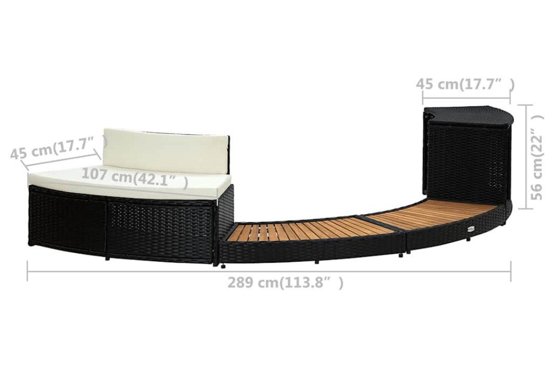 Spa Surround Black Poly Rattan and Acacia Wood with Storage & Mini Sofa Specifications