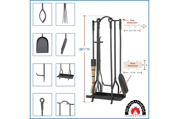 Salem Inline Fireplace Tool Set with Ash Pan and Twisted Rope Handles Detailed Information