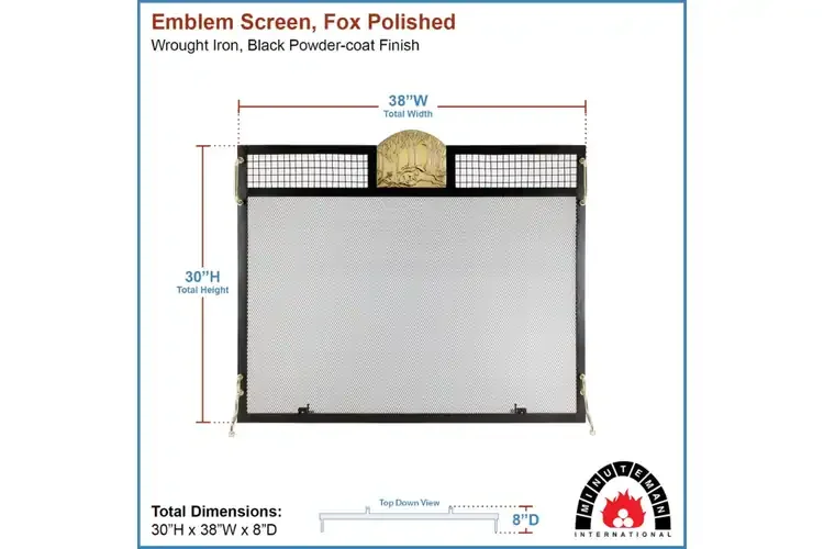 Emblem Flat Fireplace Screen in Forest Fox Polished Brass Specifications
