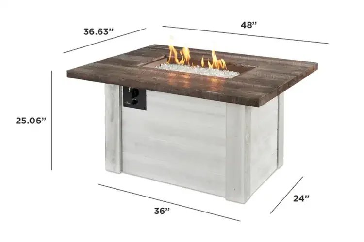 Alcott 48" Rectangular Gas Fire Pit Table Dimension