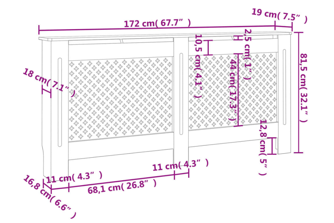 Radiator Cover MDF 172 x 19 x 81.5 cm – Modern Slatted Cabinet in White Specifications
