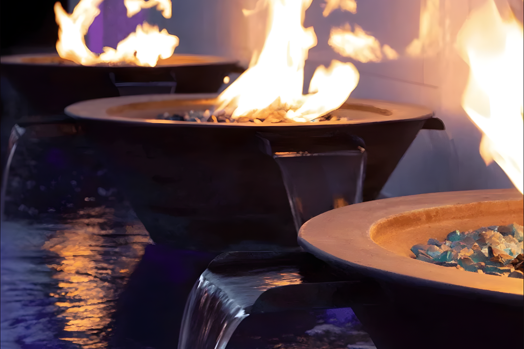 The Outdoor Plus 30" Cazo Fire & Water Bowl ® Copper 4-Way Spill