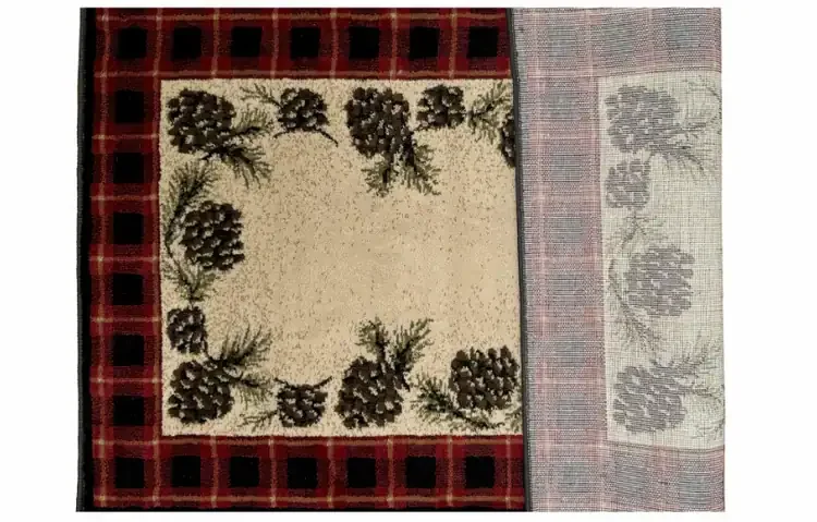 Vista Cones Red Plaid Rectangular Olefin Hearth Rug Folded Back To View Backside