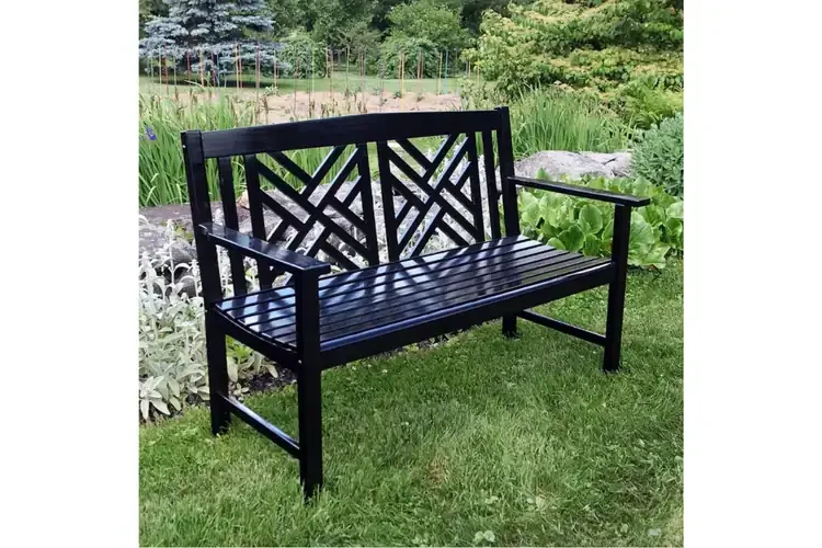 Fretwork Bench in Black with a Traditional Basket Weave Backrest