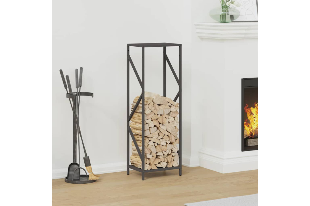 Firewood Rack 34 x 25 x 100 cm in Black Made of Cold-Rolled Steel