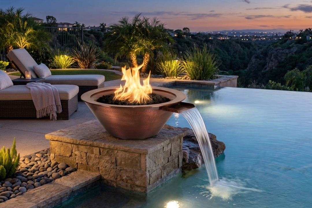 The Outdoor Plus 30" Cazo Fire & Water Bowl ® – Hammered Patina Copper