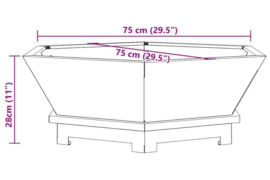 Fire Pit Hexagonal Black Cold-Rolled Steel – Outdoor Wood Burning in 75 x 75 x 28 cm Specifications