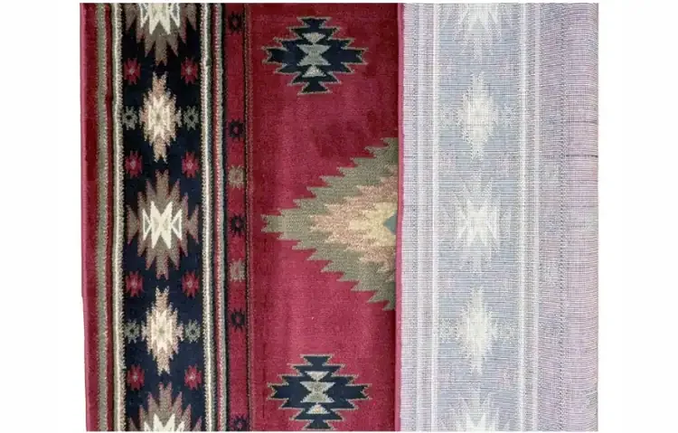 Desert Red Rectangular Olefin Hearth Rug Folded Back For View Of Backside