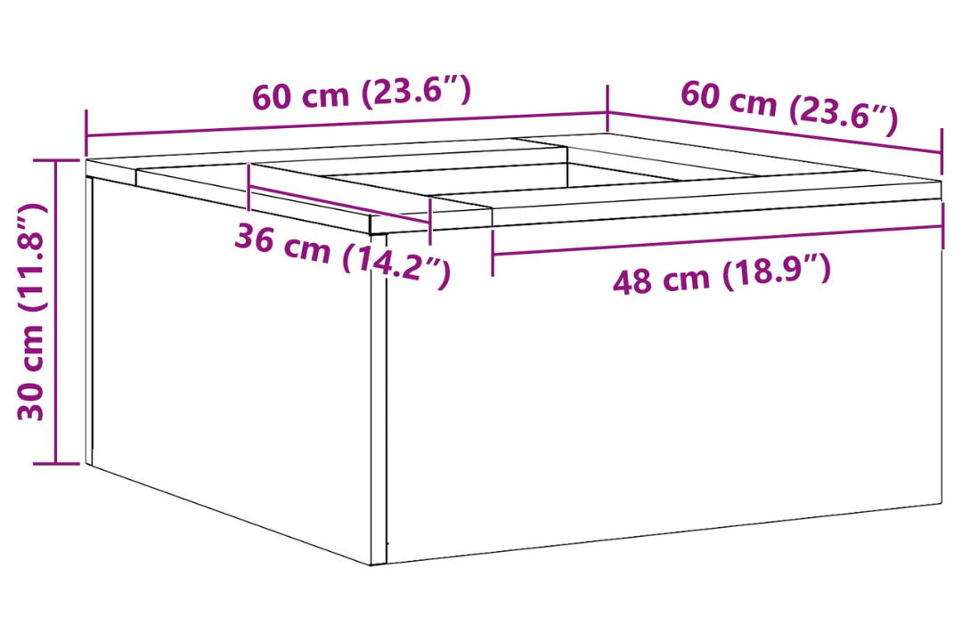 Square Fire Pit 60 x 60 x 30 cm in Black Cold-Rolled Steel Specifications