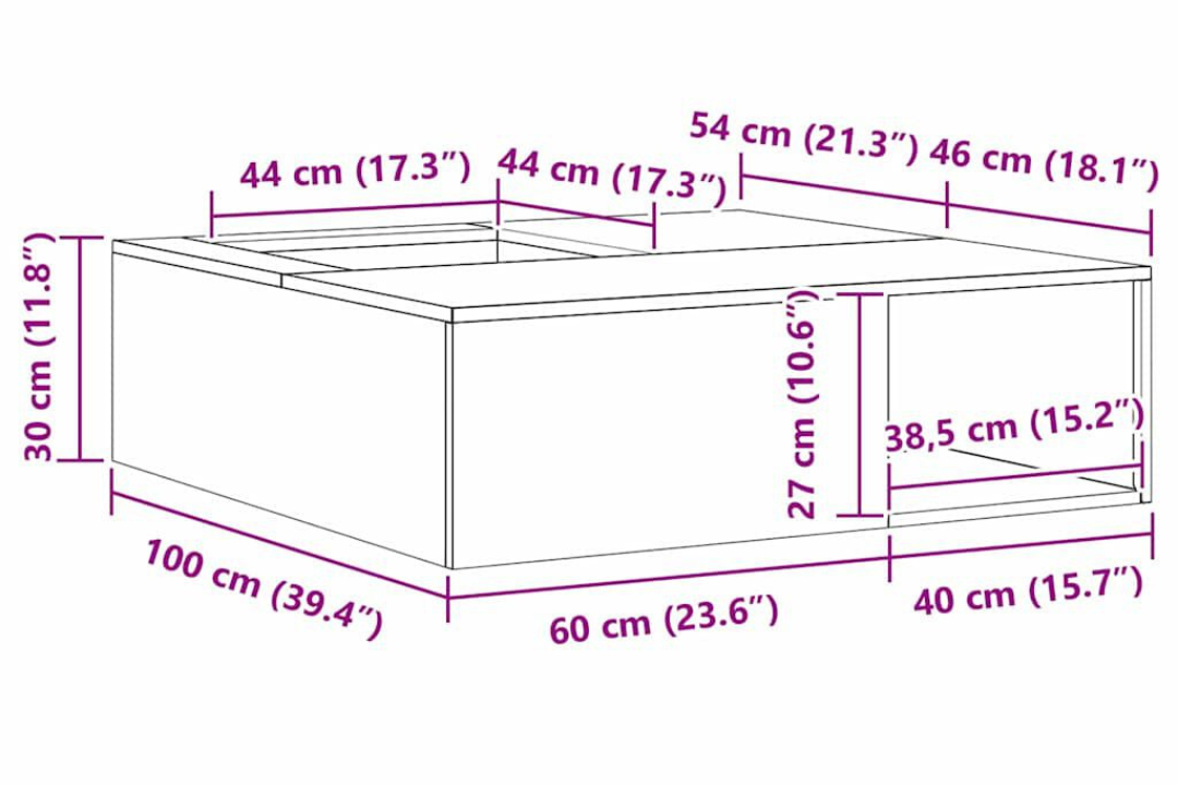 Fire Pit with Log Storage 100 x 100 x 30 cm in Black Cold-Rolled Steel Specifications