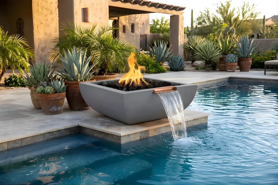 The Outdoor Plus 30" Avalon Fire & Water Bowl – GFRC Concrete
