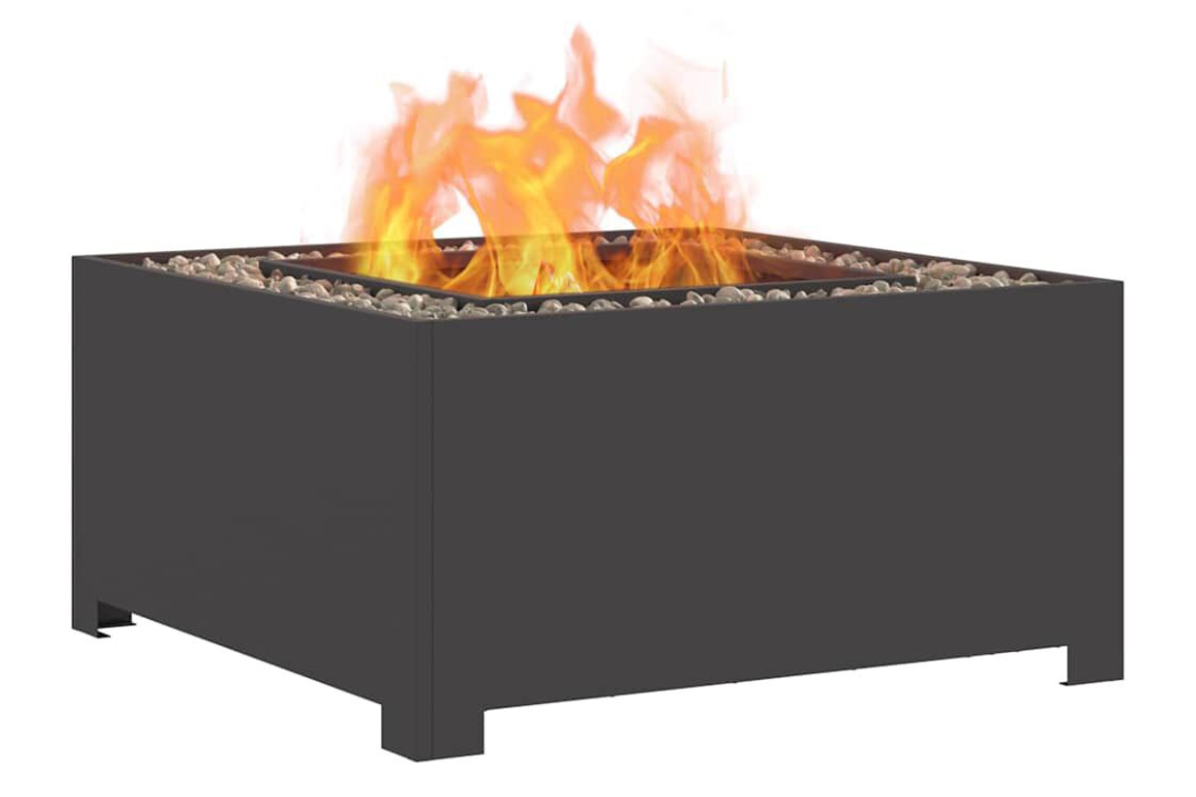 Sleek Fire Pit Square 80 x 80 x 40 cm in Black Cold-Rolled Steel