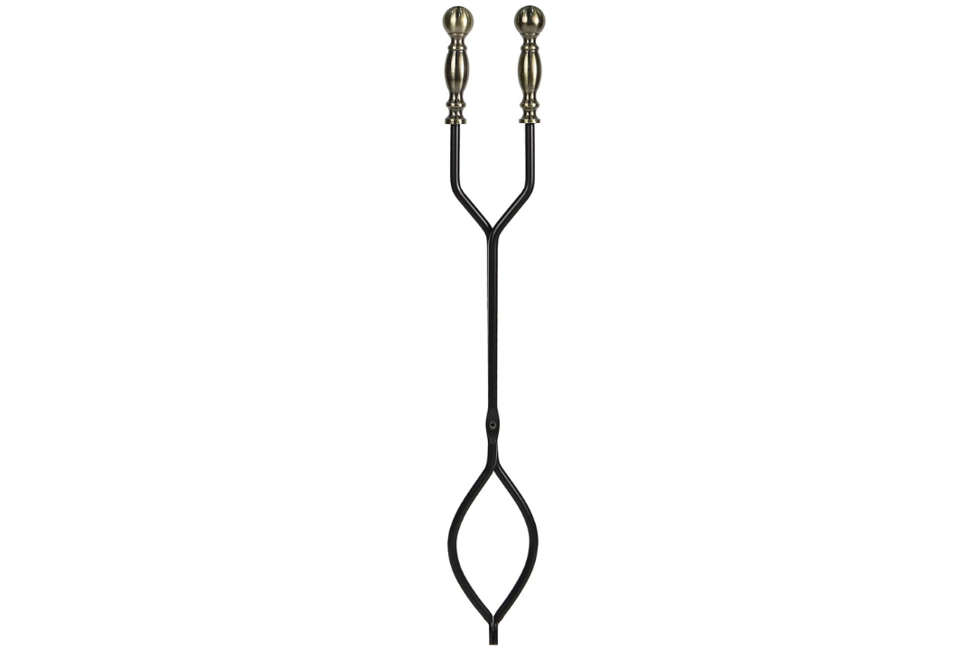 Sutton Fireplace Tool Set Tongs in Antique Brass and Black Powder Coated Finish