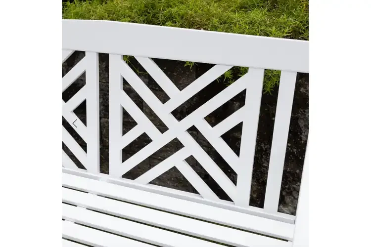 Fretwork Bench in White with a Traditional Basket Weave Backrest