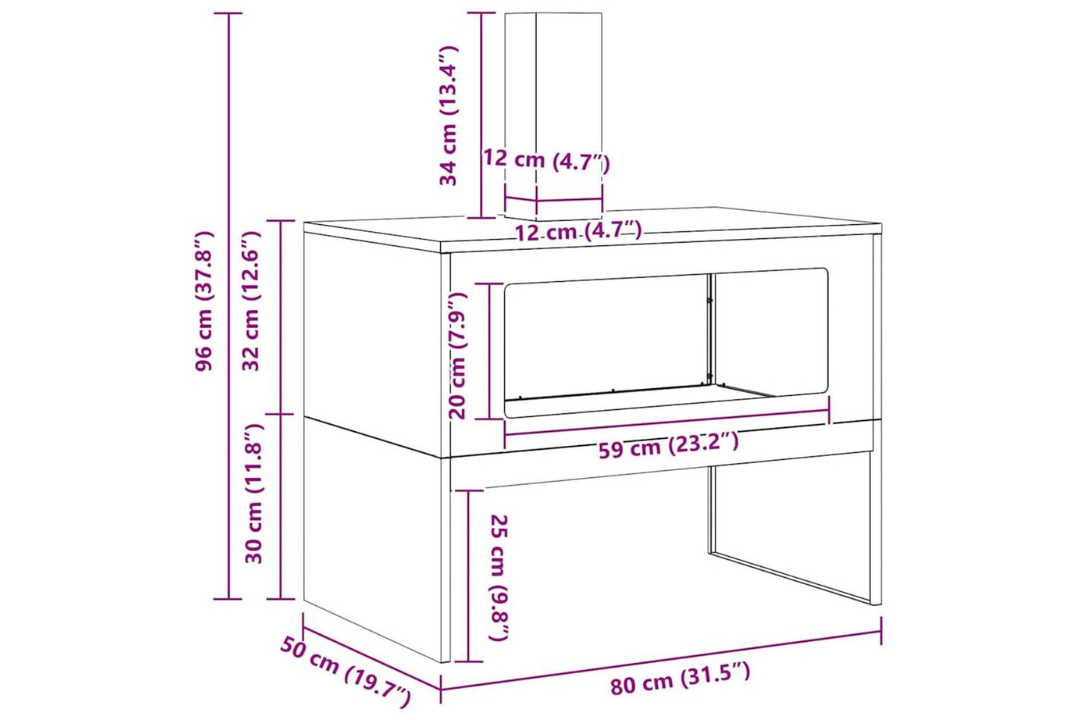 Fire Pit with Chimney 80 x 50 x 96 cm in Black Cold-Rolled Steel Specifications