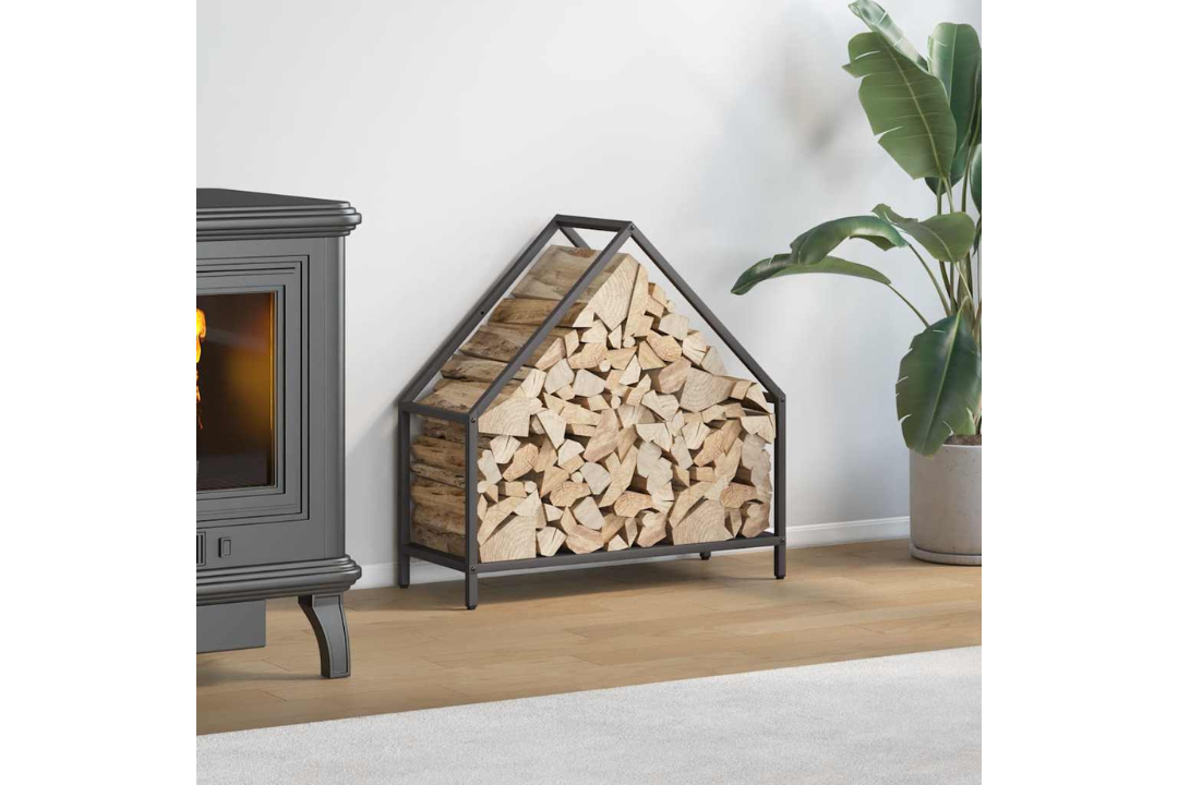 Firewood Rack 60 x 25 x 60 cm in Black Made of Cold-Rolled Steel