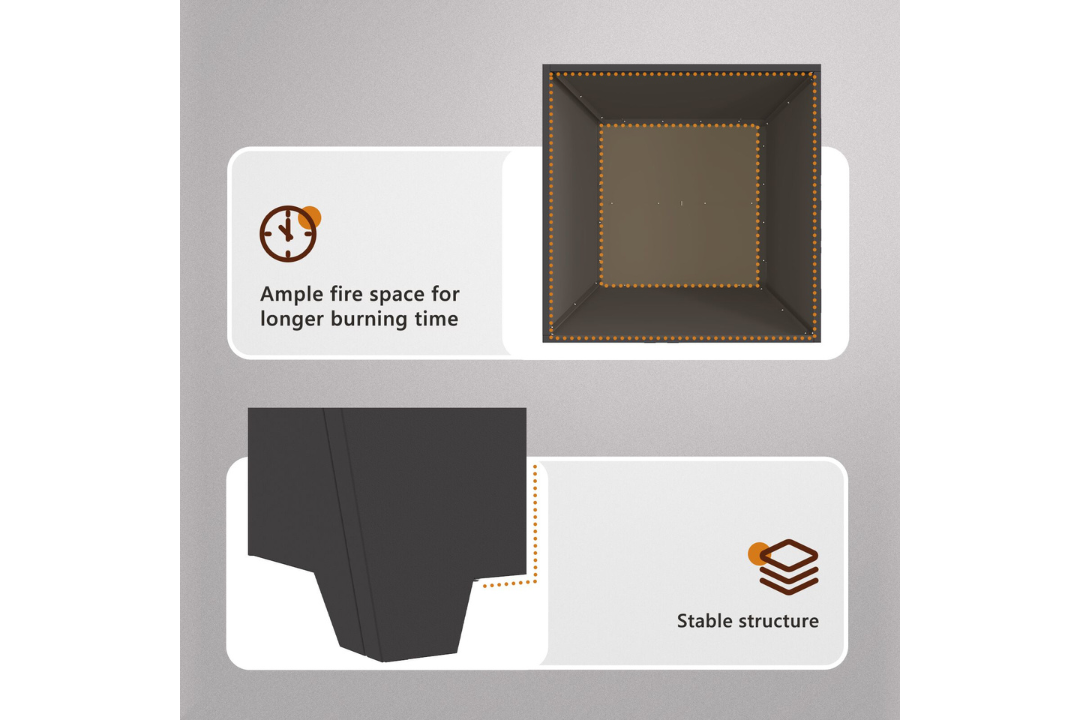 Fire Pit Square 80 x 80 x 40 cm in Black Cold-Rolled Steel Features