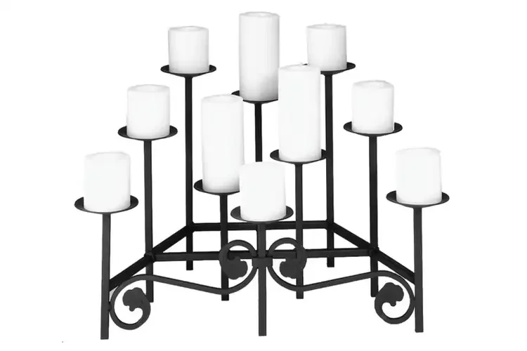 Cathedral Candelabra – 9 Blue Glass Votive Cups Candles Are Not Included