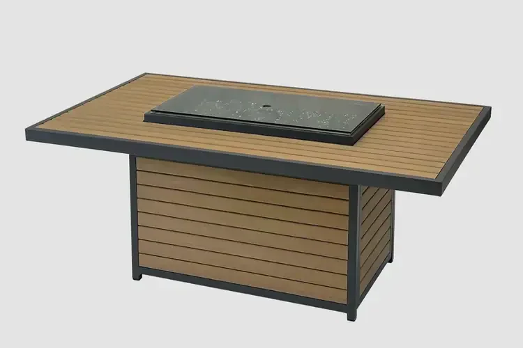 Kenwood and Brooks Light Tan Rectangular Chat Height Gas Fire Pit Table Cover Included