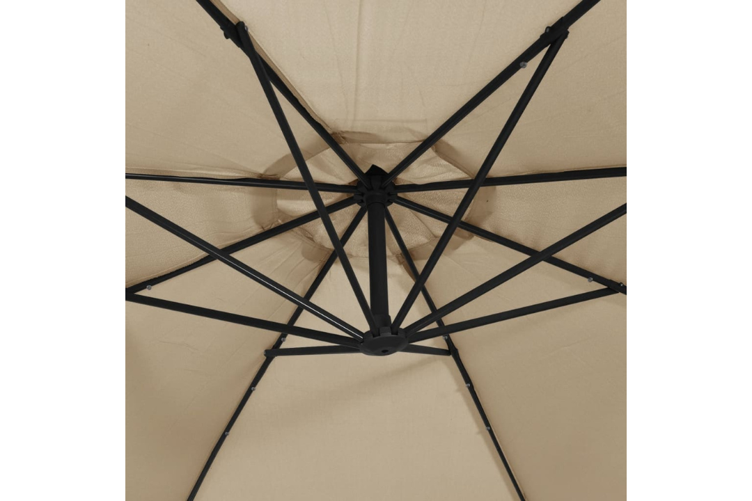 Cantilever Garden Parasol with LED Lights and Metal Pole 350 cm in Taupe with 8 Ribs