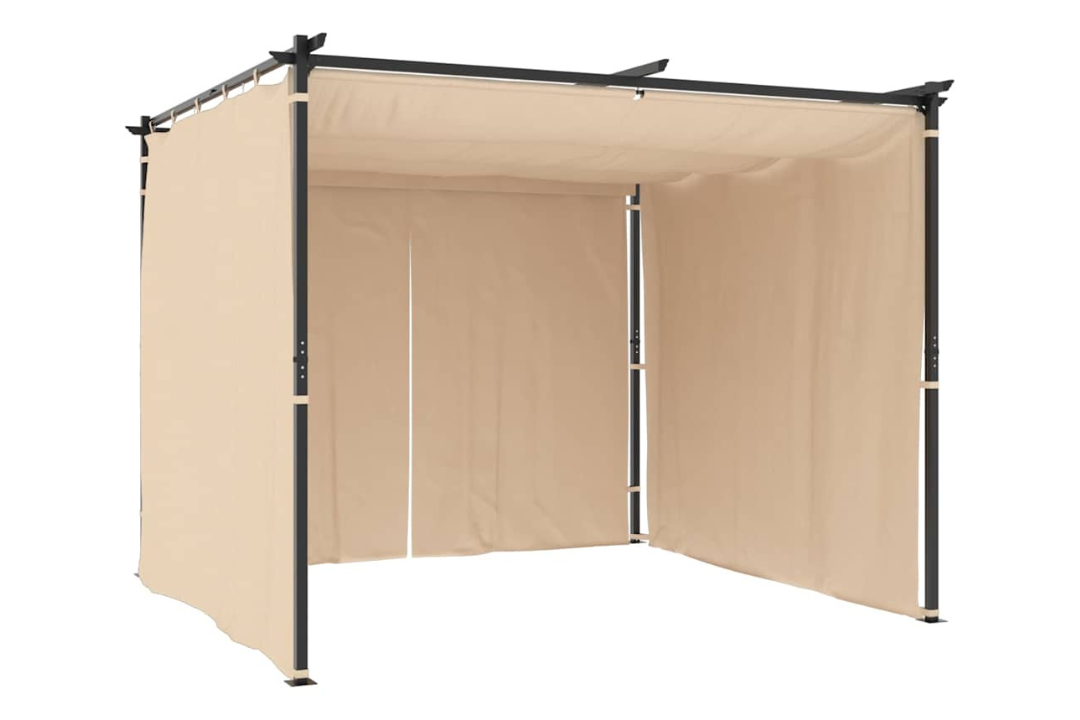 Gazebo with Curtains 3x3 m Steel in Cream with 3 Side Walls