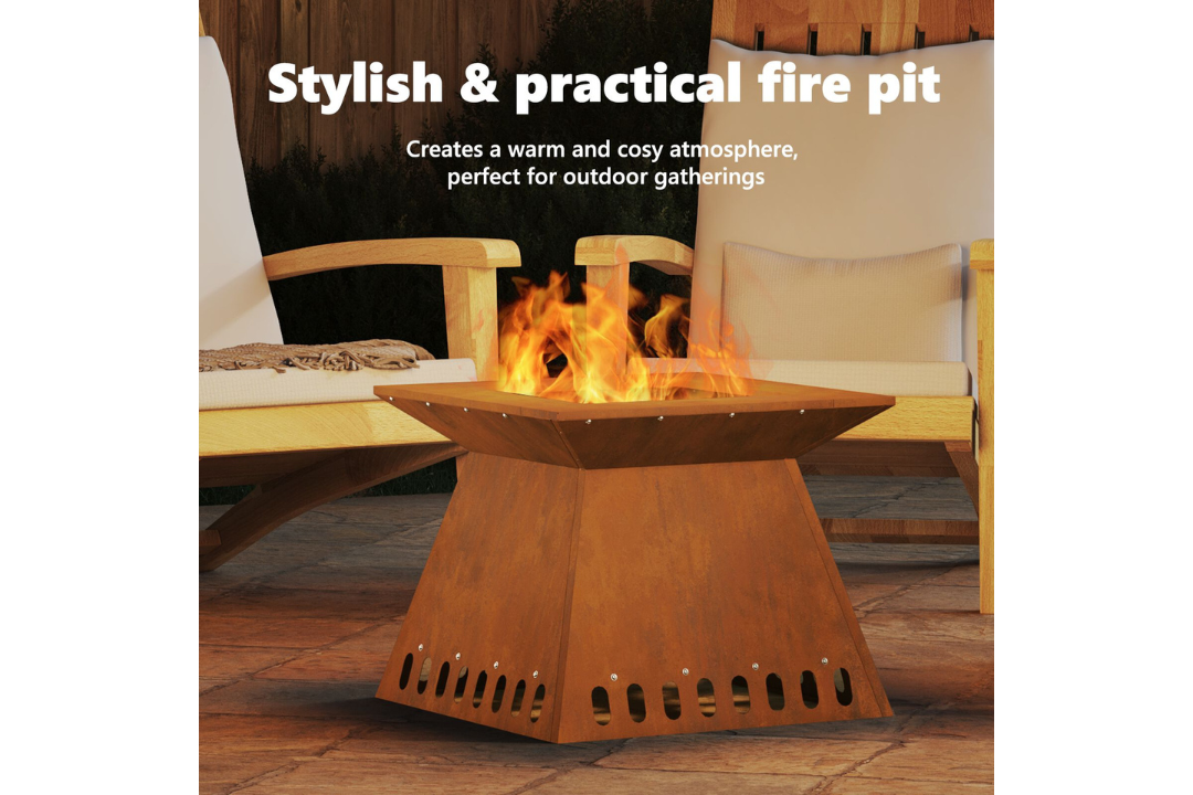 Stylish and Practical Fire Pit 60 x 60 x 50 cm in Rusty Brown Weathering Steel