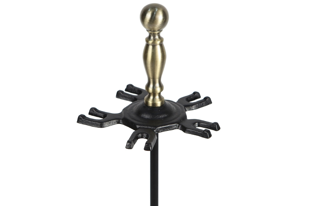 Sutton Fireplace Tool Set in Antique Brass and Black Powder Coated Finish with Ball-end Handle Design