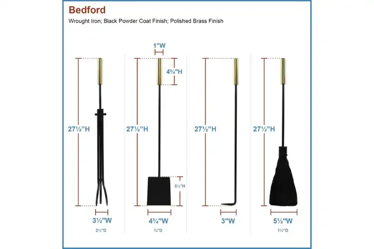 Bedford Fireplace Tool Set in Black and Polished Brass Tool Set Details