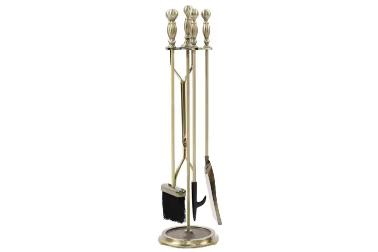 Sutton Fireplace Tool Set in Antique Brass Made from Wrought Iron