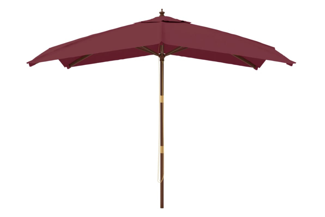 Garden Parasol with Wooden Pole 300x300x273 cm in Bordeaux Red with Laminated 8 Bamboo Ribs