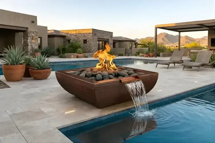 The Outdoor Plus 30" Avalon Fire & Water Bowl – Hammered Patina Copper & Stainless Steel