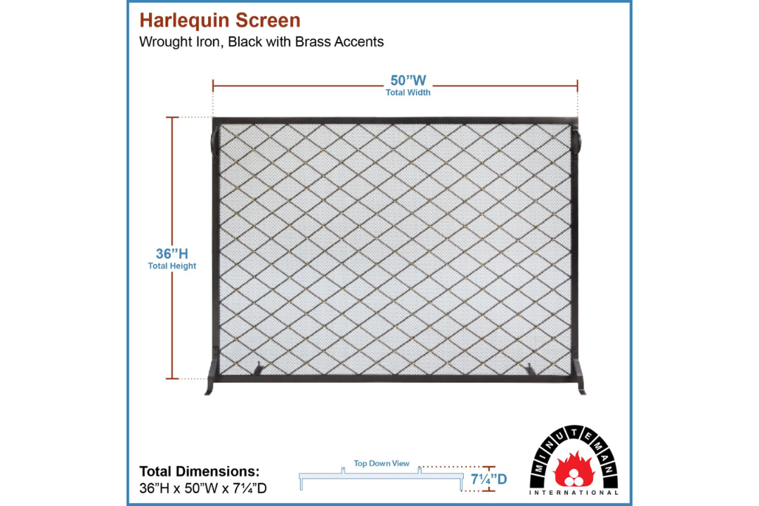 Harlequin Flat Fireplace Screen in 50” x 36” Specifications