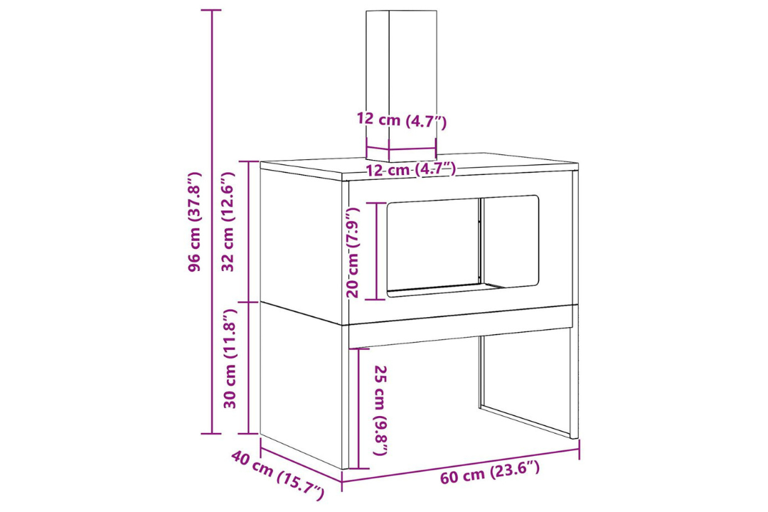Fire Pit with Chimney 60 x 40 x 96 cm in Rusty Brown Weathering Steel Specifications