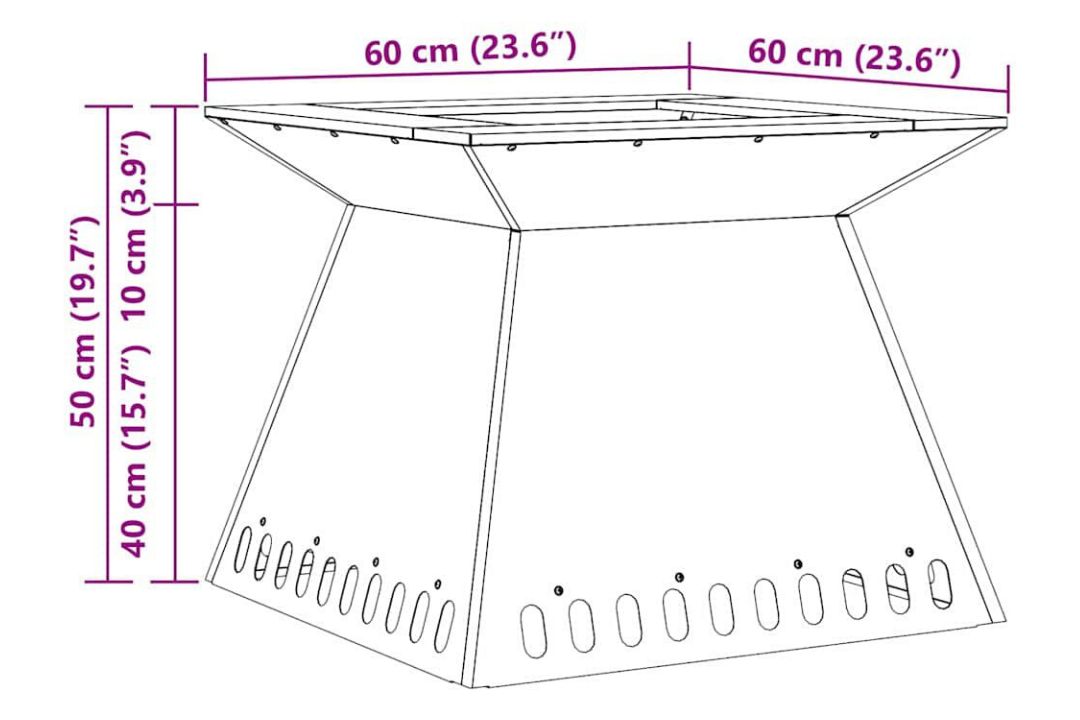 Fire Pit 60 x 60 x 50 cm in Black Cold-Rolled Steel Specifications