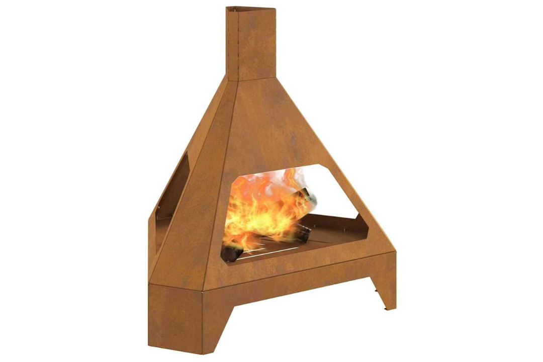 Fire Pit with Chimney 50 x 43 x 52 cm in Rusty Brown Weathering Steel with Rich Patina