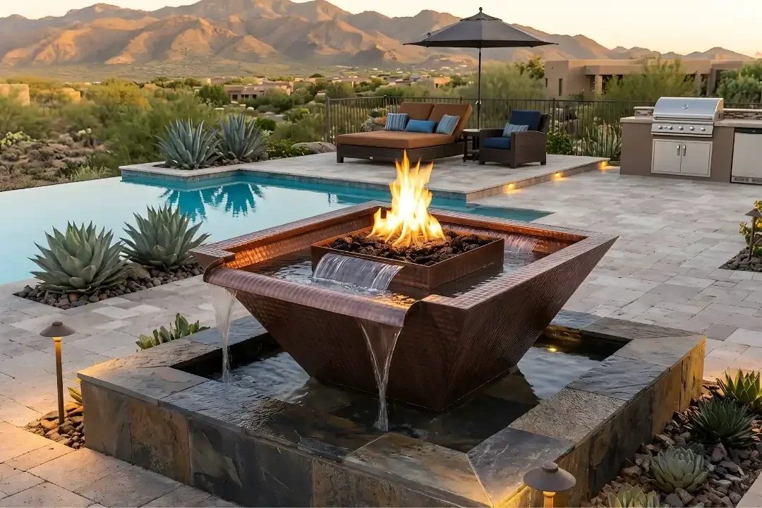 The Outdoor Plus 30" Maya Copper Fire & Water Bowl – Gravity Spill