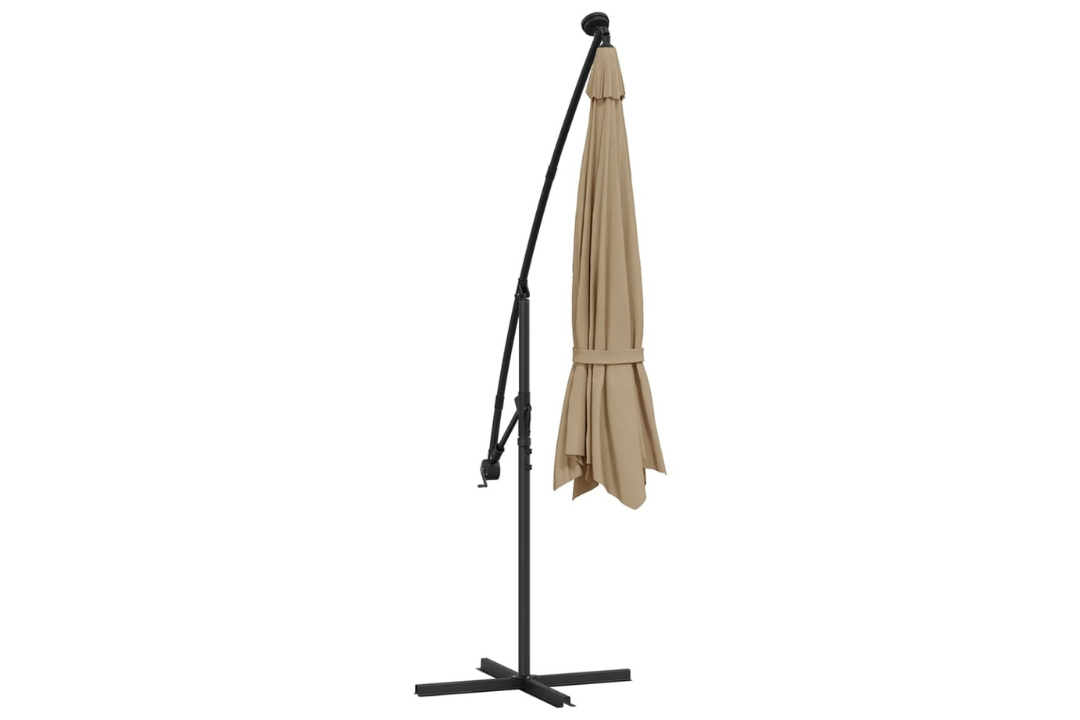 Cantilever Garden Parasol with LED Lights and Metal Pole 350 cm in Taupe With Tilt Function