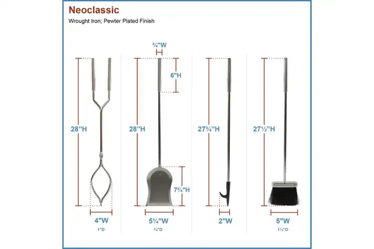 Neoclassic Fireplace Tool Set in Brushed Nickel Parts Information