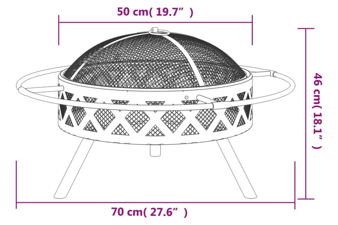 Fire Pit with Poker 70 cm XXL Steel Specifications